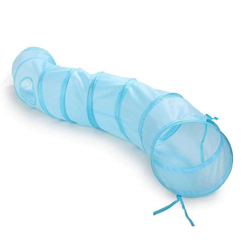 Collapsible sky blue S 2 way cat tunnel toy