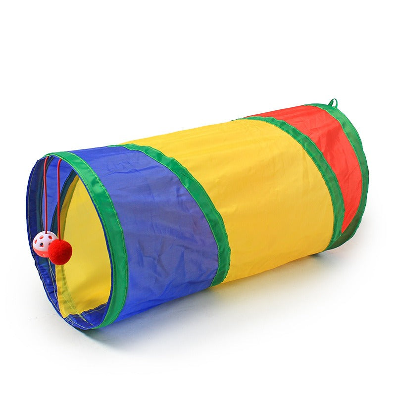 Collapsible rainbow straight through cat tunnel toy